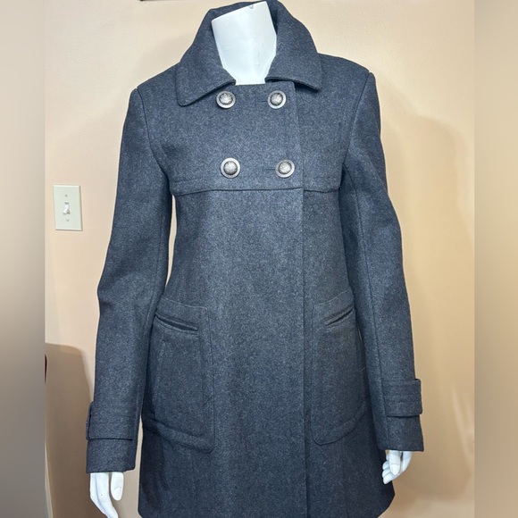 Nicole Benisti Elegant Charcoal Double-Breasted Pea Coat - Picture 1 of 14